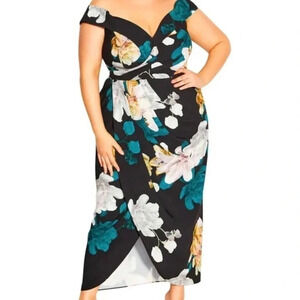 City Chic Off Shoulder Tulip Hem Maxi Dress in Floral Glow - NEW - Size 18